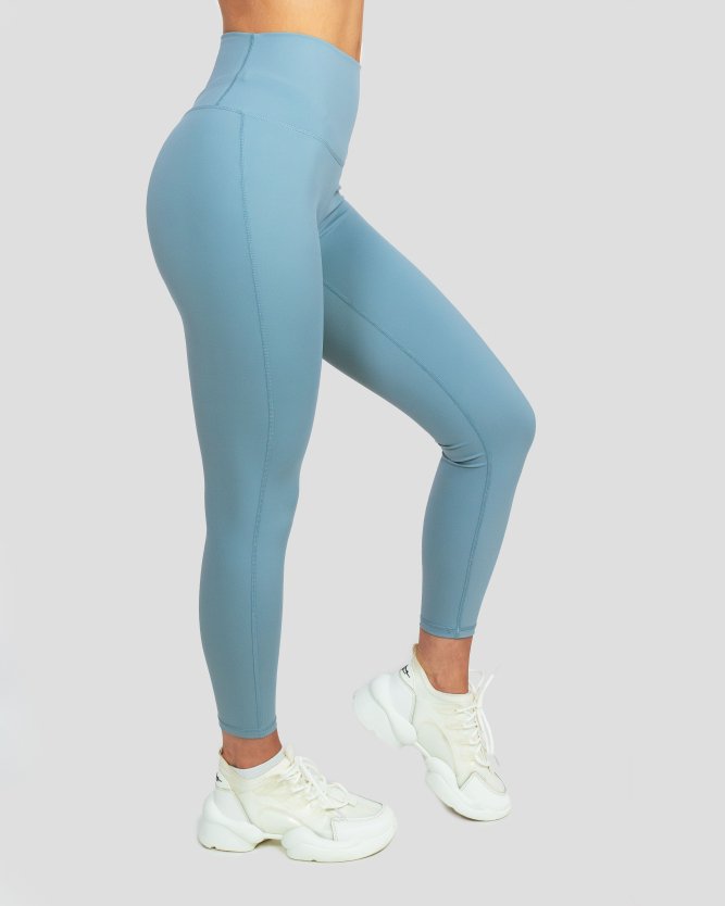 Dámske tvarujúce modré legíny s vysokým pásom, pohodlné fitness legíny na cvičenie, jogu a voľný čas