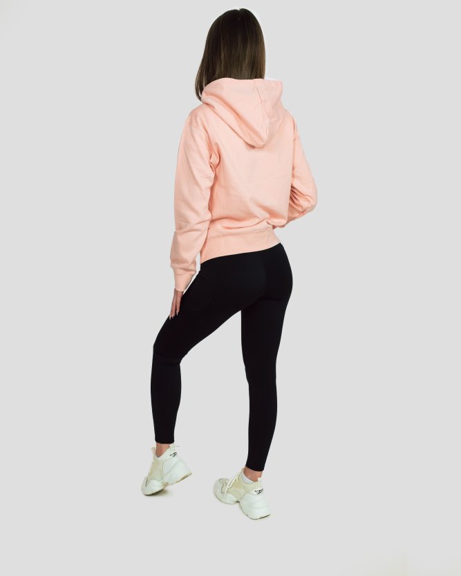 Dámska fitness mikina s kapucňou a vreckom v ružovej farbe, pohodlná športová mikina na cvičenie a voľný čas
