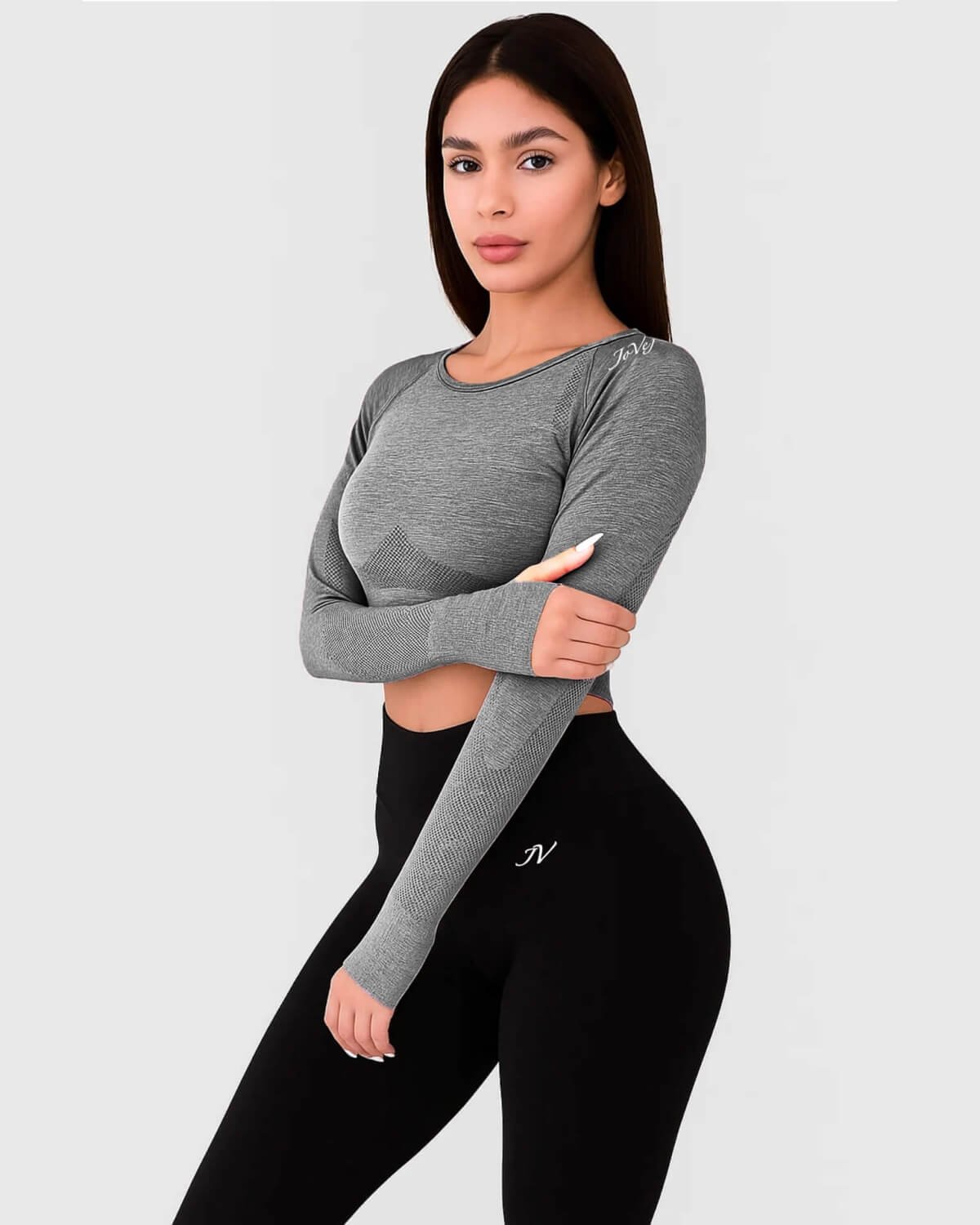 Dámsky sivý bezšvový crop top, ideálny na fitness aj voľné chvíle